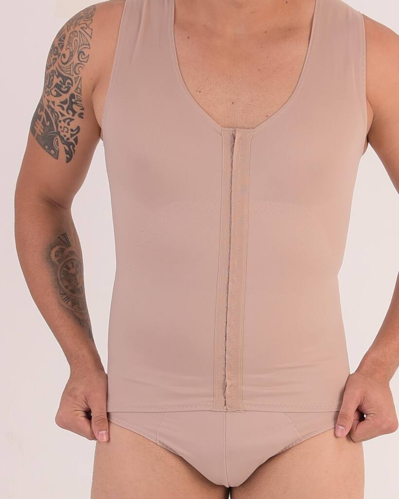 Camiseta regata masculina aberta, na cor bege