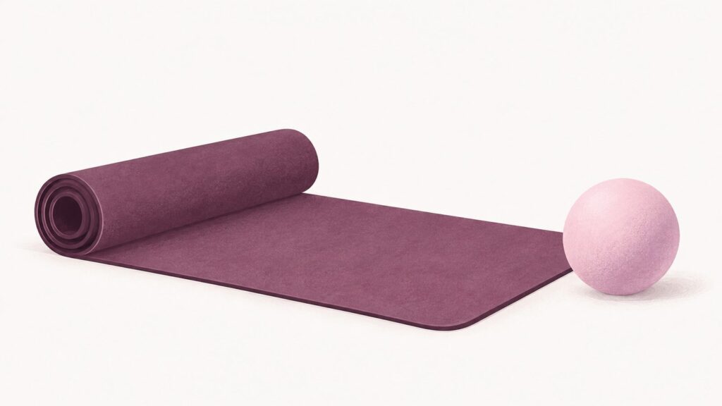 Tapete de exercícios e uma pequena bola macia